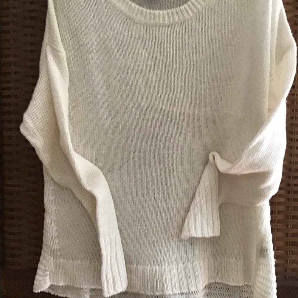 J. Crew White Crew Neck Sweater with Ribbed Texture